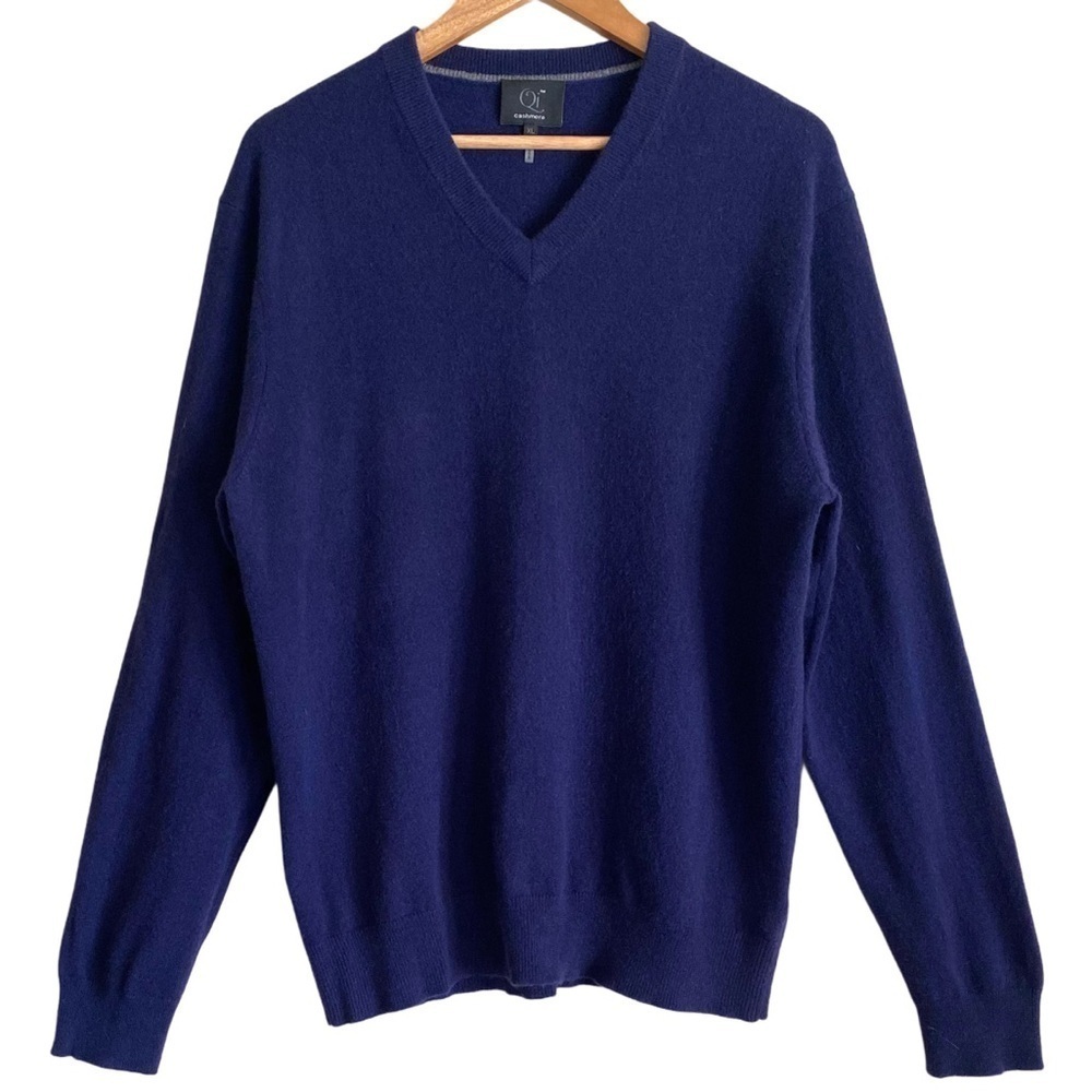 Qi 100% Cashmere Supersoft Preppy Lightweight V-Neck Pullover Sweater Sz XL